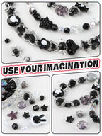 Acrylic Pastel Beads for Jewelry Making, Kalolary Black Bow Butterfly Flower Bead Kawaii Plastic Heart Bead Cute Macaroon Aesthetic Beads for Bracelet Necklace DIY (Black) - color: Black