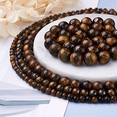 Cheriswelry 4 Strand Round Natural Tiger Eye Stone Beads 4mm 6mm 8mm 10mm Gemstone Loose Spacer Ball Beads Polished Healing Beads for DIY Earring Bracelet Necklace Craft Jewelry Making - color: Natural Tiger Eye