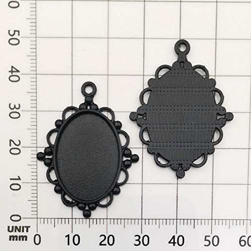 All 32pcs(16 Sets) 18x25mm Enamel Black Oval Blank Bezel Pendant Trays Base Cabochon Settings Trays Pendant Blanks for Jewelry Making DIY Findings (M181) - color: Black 18x25mm