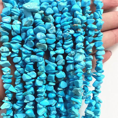 3-5mm Natural Blue Turquoise Gemstone Chips Loose Beads Semi Precious for Jewelry Making DIY Handmade Craft Supplies 1 Strand per Bag Approxi 32" - color: Blue Turquoise