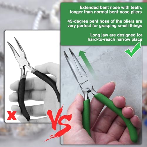 SPEEDWOX Mini Bent Needle Nose Pliers With Teeth 5" 45-Degree Bent Long Nose Pliers With Serrated Jaw Needle Remover Pliers Fishing Tools Precision Pliers For Jewelry Making And Small Object Gripping - style: Bent Needle Nose Pliers
