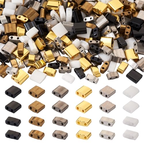 Pandahall 360Pcs 2-Hole Glass Seed Beads Opaque 5mm Glass Tila Beads Flat Rectangular Square Loose Spacer Beads 2 Sizes 6 Colors for Bracelet Necklace Earring Jewelry Making - color: Mix 6 Colors - 360pcs