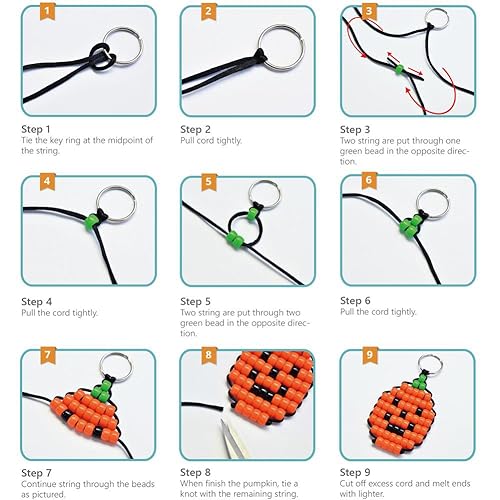 SUNNYCLUE 1 Box DIY Make 9PCS Halloween Theme Bead Pets Kit 8mm Pony Beads Assortment Box Set with Keychain, Keyring & Lanyard Clips, Instruction - color: 8mm Pony Beads Kit Halloween Themed