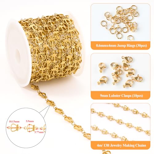 YOUBEIYEE 4 Meters Jewelry Making Chains Bulk Gold Plated Stainless Steel Crown Chain for Women Necklace Bracelet DIY - color: Crown Gold