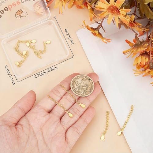 Beebeecraft 1 Box 10Pcs Necklace Chain Extender 18K Gold Plated Sterling Silver Bracelet Extension End Chains Curb Links with Teardrop Tabs S925 Stamp for Jewellery Making Findings DIY Crafts Supplies - color: Gold