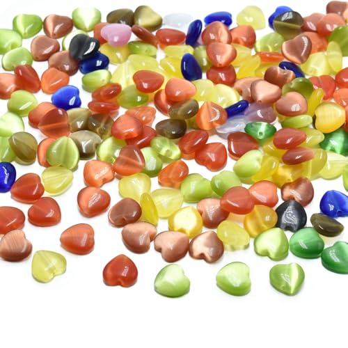 39pcs 10mm Mixed Colors Cat's Eye Heart Stone Loose Gemstone Beads Semi-Precious Craft Supplies for DIY Jewelry Making - color: Heart10mm Mixed Colors