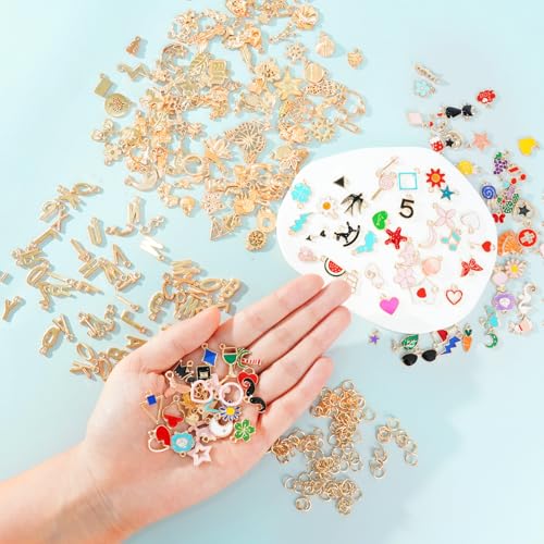 352 Pcs Assorted Charms for Jewelry Making,Mixed Enamel KC Gold Alloy Letter Pendants,Wholesale Bulk Jewelry Charms for DIY Necklace Bracelet Earring and Crafting - style: A3:Charms-252PCS