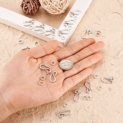 Craftdady 50 Sets Antique Silver S Hook Ring Clasps Tibetan Metal Toggle Clasps Closure End Clasps for Bracelet Necklace Jewelry Making - color: Antique Silver, 20.5x12mm