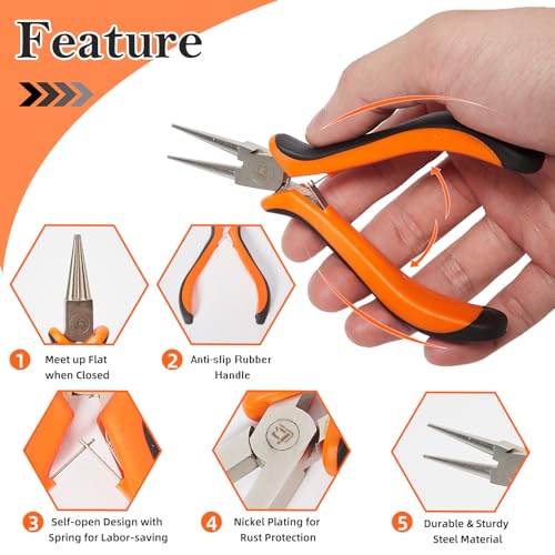 6PCS Jewelry Pliers Set with Acrylic Pallet, Needle Nose Pliers, Wire Cutters, Nylon Jaw Pliers etc. Jewelry Making Kit Tools for DIY Jewelry Repair, Wire Wrapping, Beading and Earring Crafts