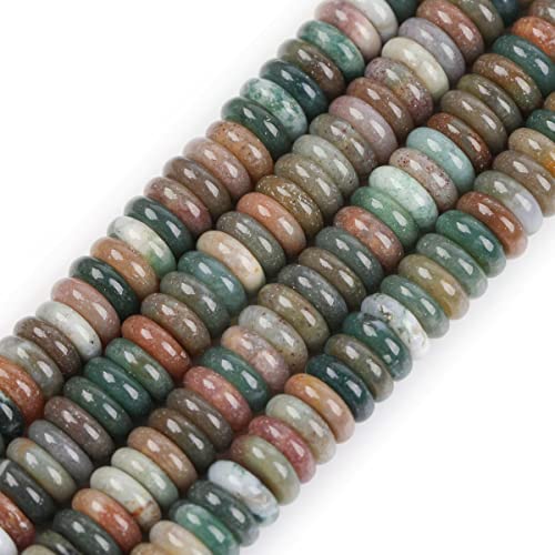 JOE FOREMAN 2x6mm Natural Green India Agate Stone Semi-Gemstone Heishi Disc Rondelle Spacer Beads for Jewelry Making Full 15" Strand Energy Stone Healing Power Crystal - color: Green India Agate