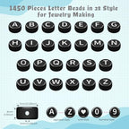 FZIIVQU 1400 Pcs Letter Beads Kit, 28 Styles White Acrylic Alphabet Beads Letter Beads for Jewelry Making wiht Number Beads Heart Beads Friendship Bracelet Kit - color: White Letters & Black Base, size: 4*7mm