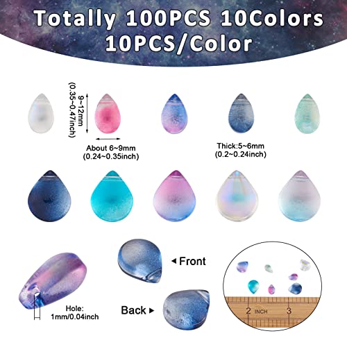 Craftdady 100Pcs Glass Teardrop Beads 10 Colors Transparent Water Drop Top Drilled Glass Crystal Loose Beads Charms for DIY Jewelry Crafts Making - color: 10 Colors, 6~9x9~12mm