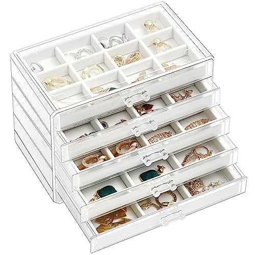 ProCase Earring Holder Organizer Jewelry Box with 5 Drawers, Acrylic Clear Earring Case with Adjustable Velvet Trays for Women - Warmwhite,5 Layers - color: Warmwhite, size: 5 Layers, Standard, Regular