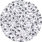 100Pcs Letter Beads - 4x7mm White Round Acrylic Alphabet Beads for Jewelry Making DIY Bracelets, Necklaces & Key Chains - color: M 100Pcs