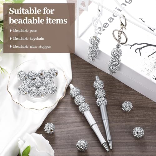 40 Pcs 20 mm Rhinestone Beads Bulk Crystal Round Disco Ball Chunky Bubblegum Beads for Pens Bracelets Charms Craft European Style Jewelry Making Supplies Christmas(Silver) - color: Silver