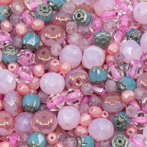 0.9 oz (25g) Mix of Faceted Fire Polished Czech Glass Beads (Round, Rondelle etc) 4-10mm, Cold Pink - color: Pink Mix MIX07, size: 25 g