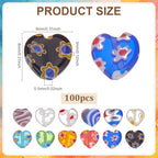 100Pcs Heart Handmade Millefiori Lampwork Beads Glass Flower Bead 8mm Love Shape Loose Spacer Beads for Bracelets Necklace Earring Jewelry Making DIY Craft Beading Supplies - size: 8mm