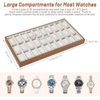 LOYALHEARTDY 30 Grid Watch Jewelry Tray Organizer Wooden Box Organizer Display Tray Watch Bracelet Display Holder with Removable Pillow for Men & Women Storage and Display