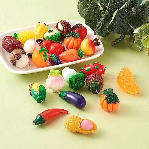 Craftdady Fruit Dangle Charms Pendants Cute Resin Food Pendants Apple Orange Pineapple Strawberry Pendants Lovely Vegetable Mushroom Charms for DIY Craft Earring Bracelet Necklace Jewelry Making - color: Mixed Shape