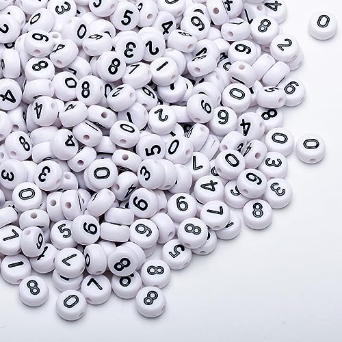 1000pcs Acrylic Number Beads 0-9 Round Number Beads 4x7mm Mixed Number Beads for Jewelry Making and DIY Bracelets, Necklaces, Key Chains (White/Black) - color: Black-White