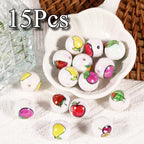 15Pcs Acrylic Beads Round 16mm UV Fruit Print Fit for DIY Jewelry Bracelet Necklace Keychain Beadable Pens Mobile Phone Chain Making Cute (Fruit-Mixed Color) - color: Fruit-Mixed color