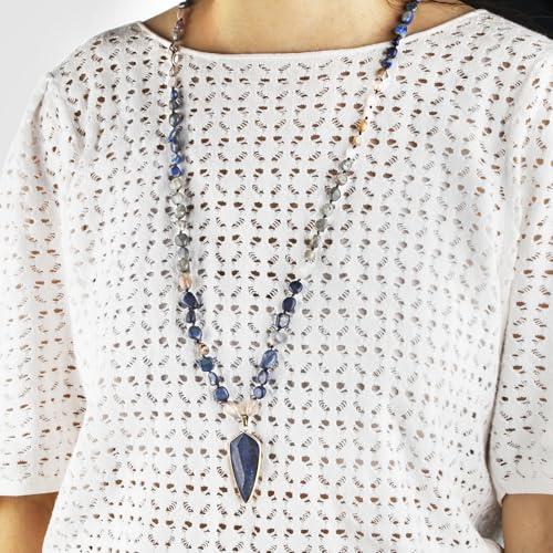 Long Necklaces for Women Boho, Oval Waterdrop Turquoise Pendant, Natural Stone Beaded, Handmade,Vintage & Elegance, Boho Fashion Charm Beaded Necklace for Women - style: C-Lapis Lazuli Pendant