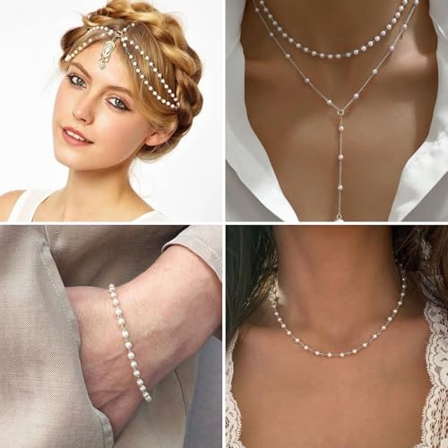 33 Feet Silver Pearl Beads Chains Roll, 6mm Faux Pearls Beaded Silver Plated Brass Cable Link Chain Spool Bulk for Jewelry Making DIY Craft - color: 6.0MM Silver Color