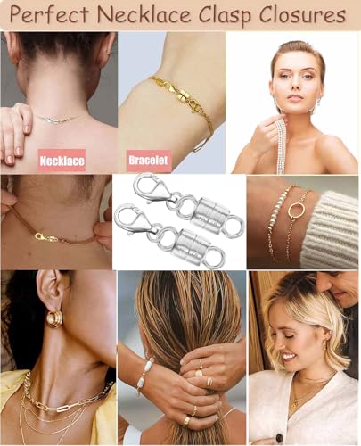 Dailyacc 925 Silver Lobster Magnetic Necklace Clasps and Closures Safety Sterling Silver with 14K Gold Jewelry Converters for Bracelets Chain Extender - color: 2pcs Silver
