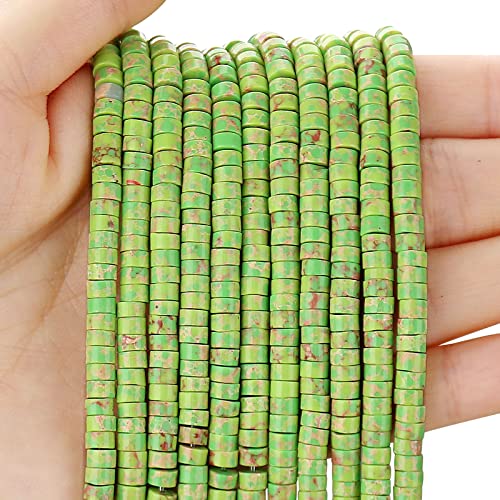 BONNY BOXX 150PCs Natural Green Imperial Jasper Spacer Beads, Loose Semi Precious Flat Round Gemstone Heishi Disc Stone Beads for Beading Jewelry Making 4mm*2mm - color: Green Imperial Jasper, size: 4MM*2MM
