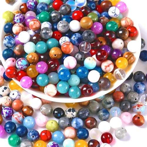 100PCS 6mm Natural Multicolor Stone Beads Round Loose Spacers Beads for DIY Bracelet Necklace Earrings Jewelry Making - color: A- Multicolor, size: 6mm