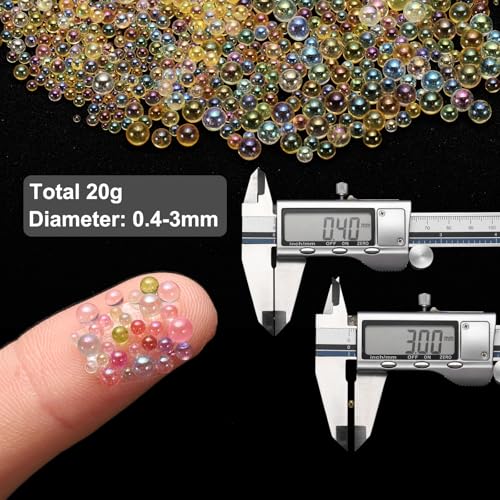 Iridescent Glass Tiny Bubble Beads, 0.4-3mm 20g No Hole Micro Mini Round Golden Yellow Water Droplets Beads - Applications: for Resin, Nail Art, Dollhouse Bath Tub, 2-Pieces - color: Golden Yellow, size: φ0.4-3mm