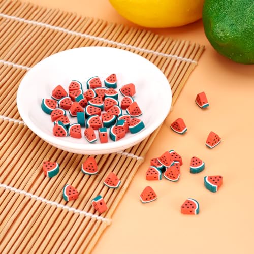 50PCS Handmade Polymer Clay Beads Watermelon Slice Loose Beads Fruit Theme Spacer Beads for DIY Bracelet Necklace Earring Charm Jewelry Making Hole 1.8mm - color: Watermelon Slice
