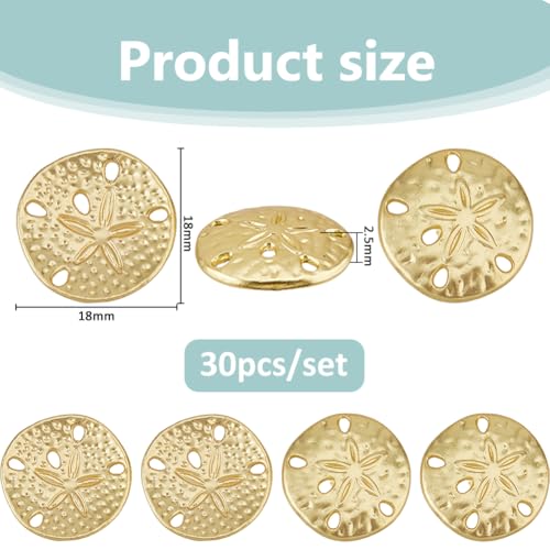 SUPERFINDINGS 30Pcs Sand Dollar Snap Starfish Charm 18mm Snaps Alloy Starfish Charm Accessory for Button Charms for Necklaces Bracelets & Rings Matte Gold Color