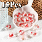 15Pcs Resin Beads Round 16mm Dried Flowers Red Fit for DIY Jewelry Bracelet Necklace Keychain Beadable Pens Mobile Phone Chain Making Cute (Flower-Red) - color: Flower-Red