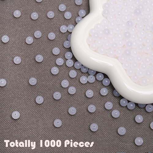 BONNY BOXX 1000PCs 6MM Jelly White Acrylic Round Beads, Smooth Transparent Acrylic Balls, Plastic Resin Gumball Bubblegum Chunky Beads for Necklace & Bracelet Making, Crafting Supplies - color: Jelly White, size: 6MM