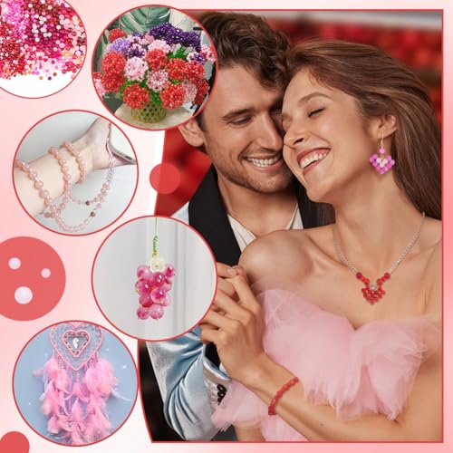 PH PandaHall 1880pcs Red Pink Glass Beads 24 Styles Transparent Frosted Beads 4mm 6mm 8mm Round Jewelry Bead Craft Bead for Bracelet Necklace Earring Jewelry Making DIY Craft Wedding