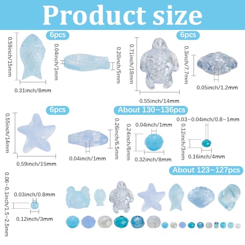 SUNNYCLUE 1 Box About 295pcs Summer Beading Kit Glass Turtle Bead Light Sky Blue Clear Hawaii Beach Ocean Animal Life Fish Starfish Turtle Seashell Spacers for Jewelry Making Beading Kits Adulting - style: Ocean 3