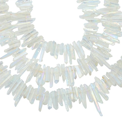 rockcloud Natural Rock Crystal Points Titanium Coated Clear Quartz Sticks Spikes Top Drilled 15 inch Strand,AB Crystal - color: #28-AB Crystal(Small)