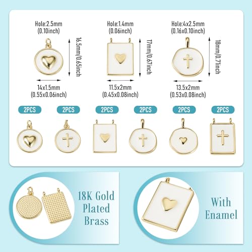 Craftdady Golden Plated Enamel Pendants White Oval Flat Round Dangle Charms for DIY Earrings Necklace Bracelet Making - color: 18K Gold Plated-6 Styles