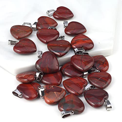LE SKY 20 Pcs natural stone pendants heart shape healing stone charms for jewelry making - color: rainbow stone