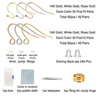 Rose Gold Earring Hooks - 630 pcs Earring Making kit with 14k Gold Hypoallergenic Earring Hooks, Jump Rings and Clear Rubber Earring Backs for DIY Jewelry Making - color: Regular Mixed Color