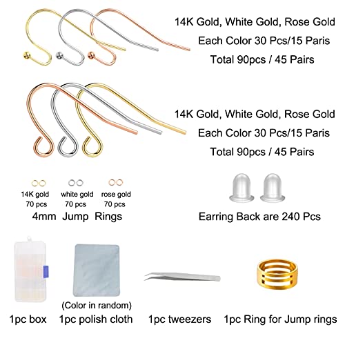 Rose Gold Earring Hooks - 630 pcs Earring Making kit with 14k Gold Hypoallergenic Earring Hooks, Jump Rings and Clear Rubber Earring Backs for DIY Jewelry Making - color: Regular Mixed Color