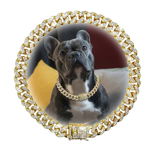 Length Adjustable Dog Chain Collar Diamond-Studded Cuban Link 13mm Wide Dog Necklace Jewelry Accessories 4 Colors 8-30in for Small Medium Large Dogs/Cats (Gold, 18in) - color: Gold, size: 18in