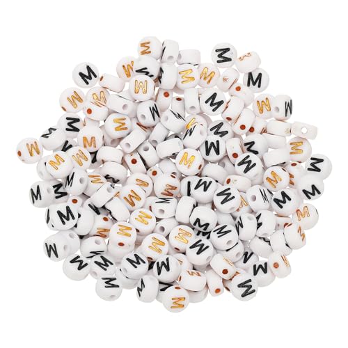 HARFINGTON 200 Pcs 4x7mm Acrylic Letter Beads, Round White Alphabet Beads Letter M, Alphabet Spacer Beads for Jewelry Making Bracelets Necklaces - style: Letter M