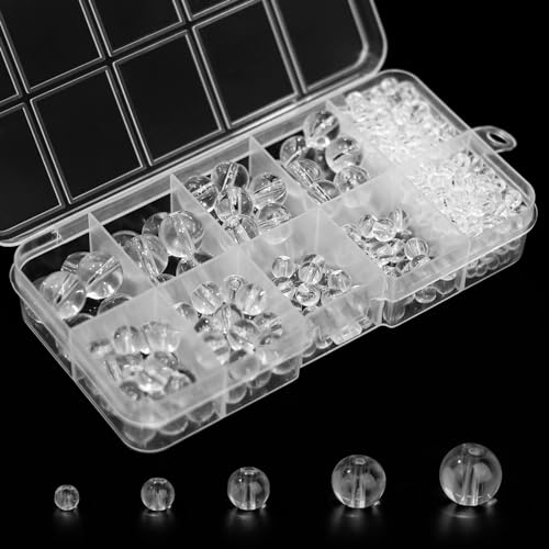 Gocelyn 476PCS Clear Crystal Round Glass Beads for Jewelry Making, Transparent Glass Spacer Loose Beads for Crafts Bracelets Necklaces Charms Pendants Gifts Presents Friendship - color: Round Glass Beads: Transparent