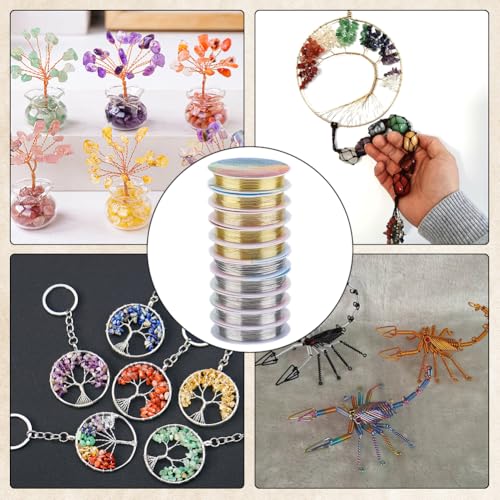 Beebeecraft 206FT 10 Rolls Copper Craft Wire Jewelry Wire Roll 18/20/22/24/26 Gauge Silver Gold Round Electroculture Gardening Artwork Metal Cords for Beading Plants Crafts Projects Jewelry DIY Making