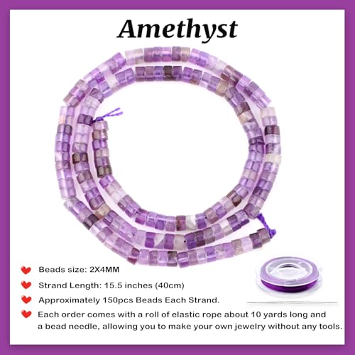 Natural Amethyst Heishi Spacer Beads Loose Semi Precious Flat Round Gemstone Disc Shape Stone for Beading Jewelry Making 4x2mm 15.5" - color: Amethyst