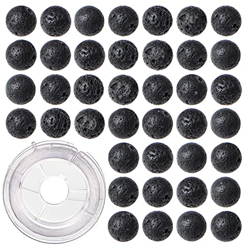 8mm 100pcs Natural Black Lava Gemstone Round Loose Beads for Jewelry Making with Crystal Stretch Cord - color: Black Lava, size: 8mm