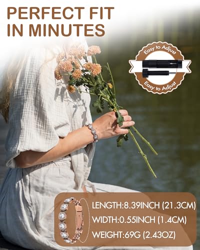 Feraco Pure Copper Bracelets for Women, 4X Ultra Strength Magnetic Bracelet with 3800 Gauss Neodymium Magnets & Dazzling Austrian Cut Crystals Stone, Adjustable Jewelry Gift - style: Radiant Square Shine - Copper