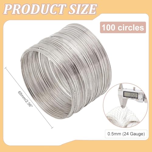 PH PandaHall Steel Memory Wire for Bracelet Making, 100 Loops Strong Jewellery Wire Sliver Beading Wire for DIY Bracelet Craft Jewellery Making,Wire: 0.6mmx6cm, 24 Gauge